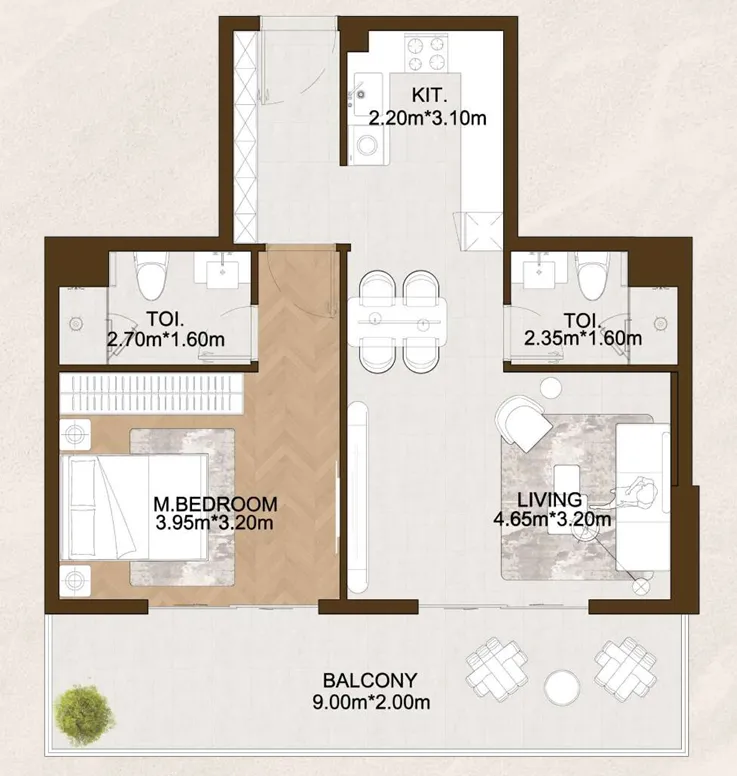 1 bedroom Apartments floor plan at Sports View 2