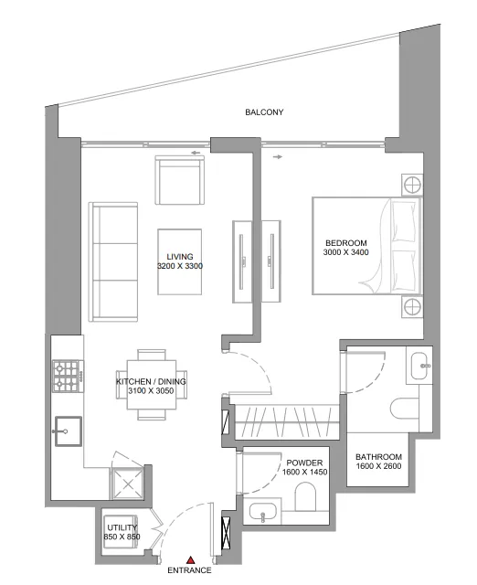 1 bedroom Apartments floor plan at The Serene at Sobha Central