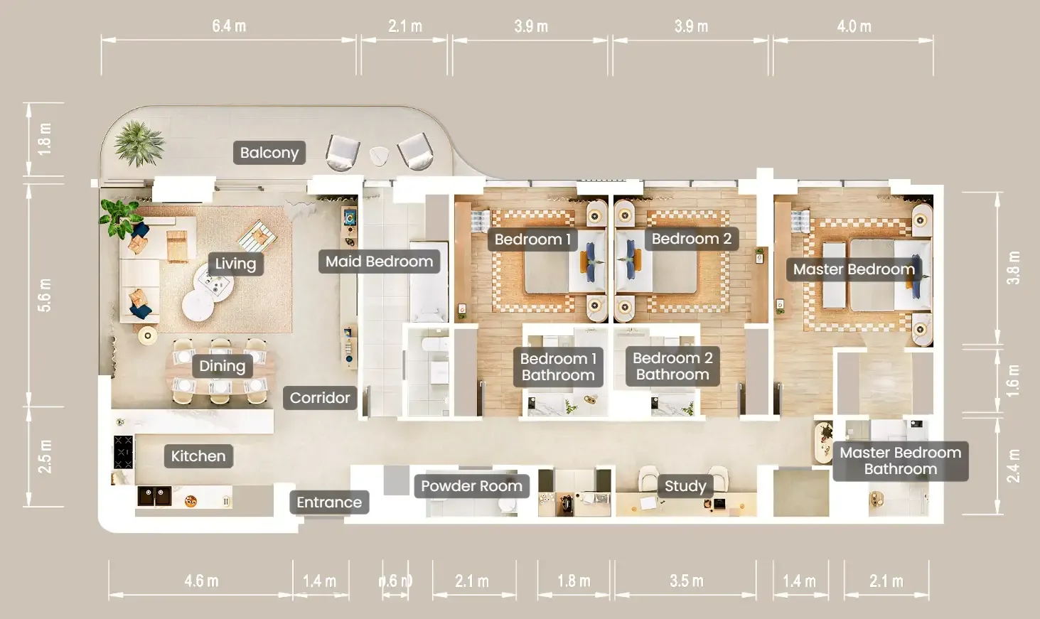 3.5 bedroom Apartments floor plan at The Beach House Fahid