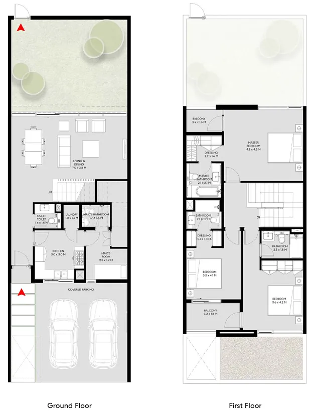 3 bedroom townhouse floor plan at Masaar 3 Dalia