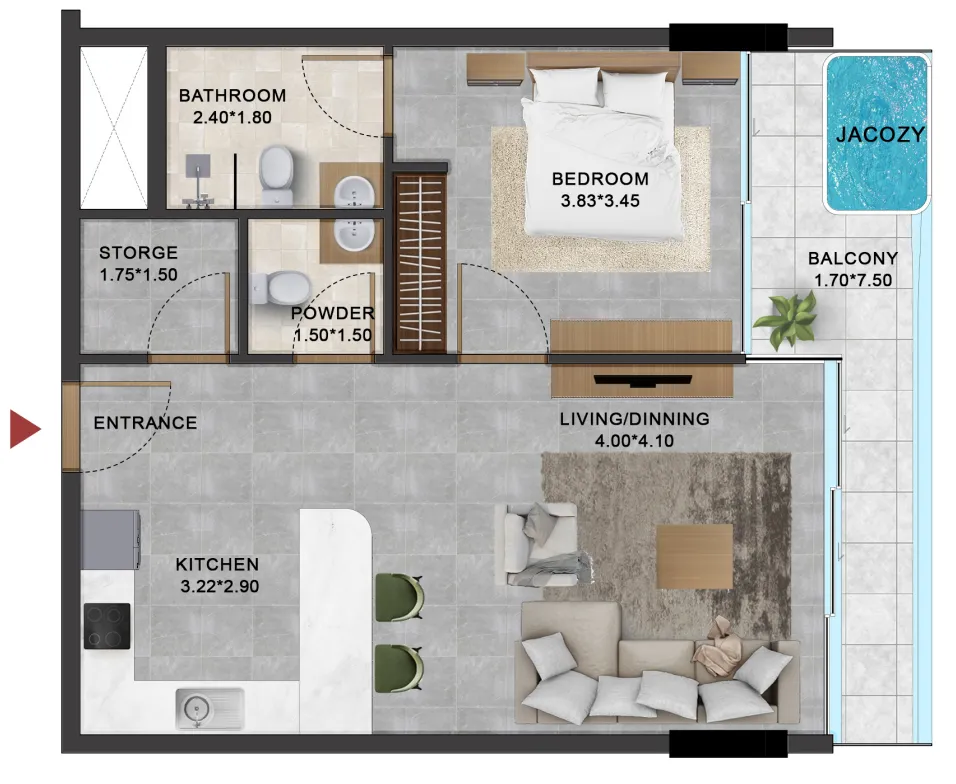 1 bedroom Apartments floor plan at Vivanti Residences by Meteora