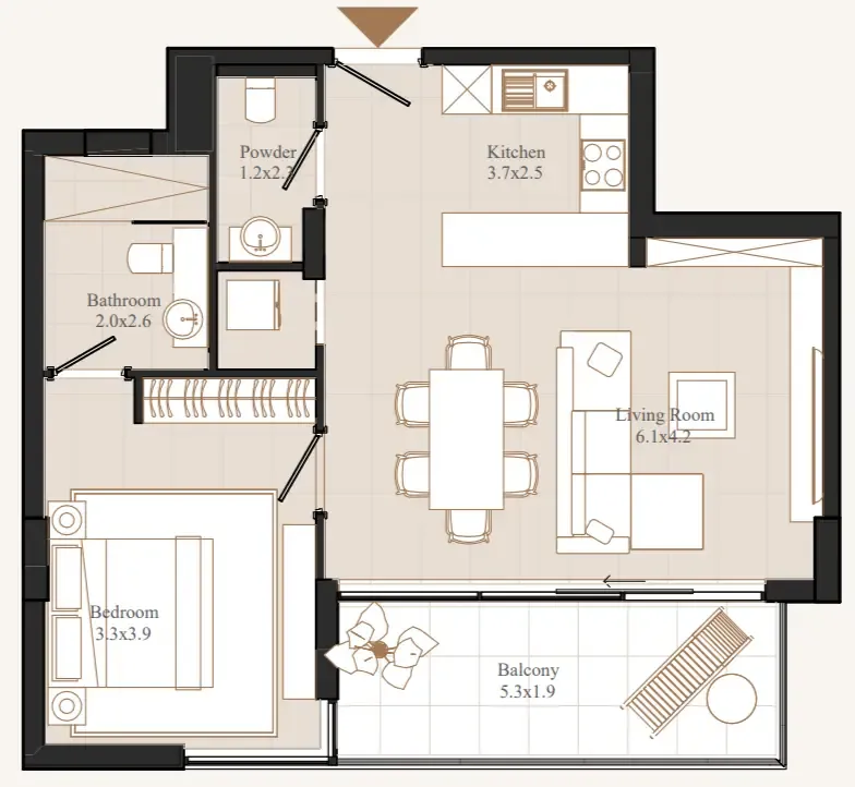 1 bedroom Apartments floor plan at Flamingo LUX
