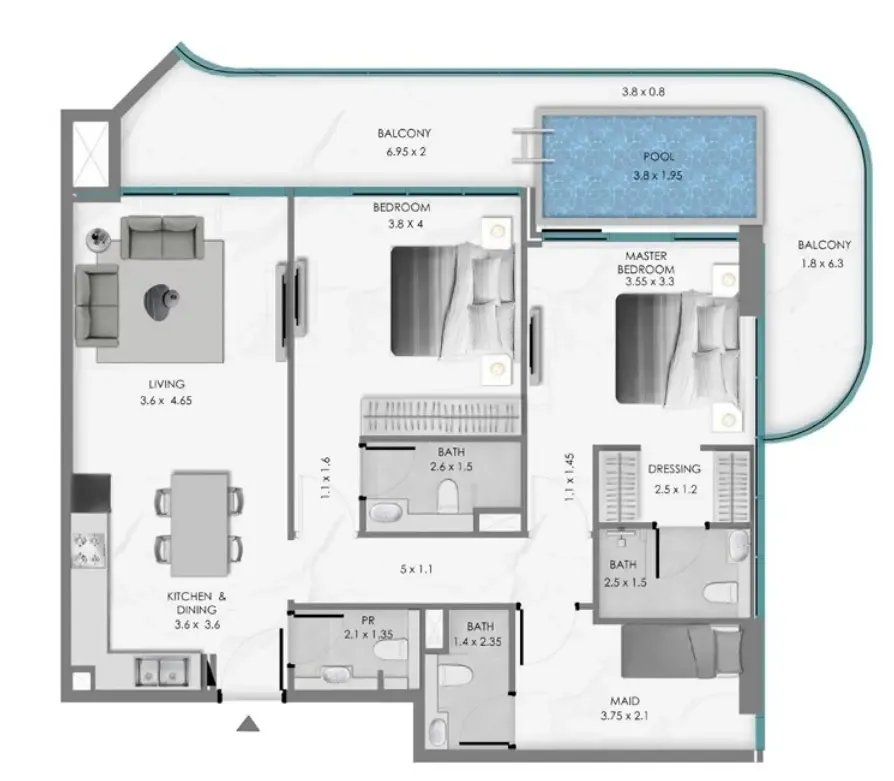 2 bedroom Apartments floor plan at Samana Ocean Bay