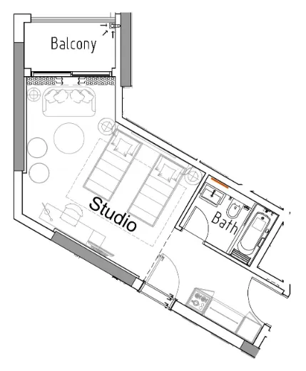 0 bedroom Apartments floor plan at Damac Hills 2 - Hotel Edge by Rotana
