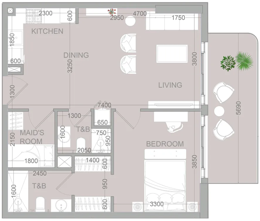 1.5 bedroom Apartments floor plan at TETR1S Tower