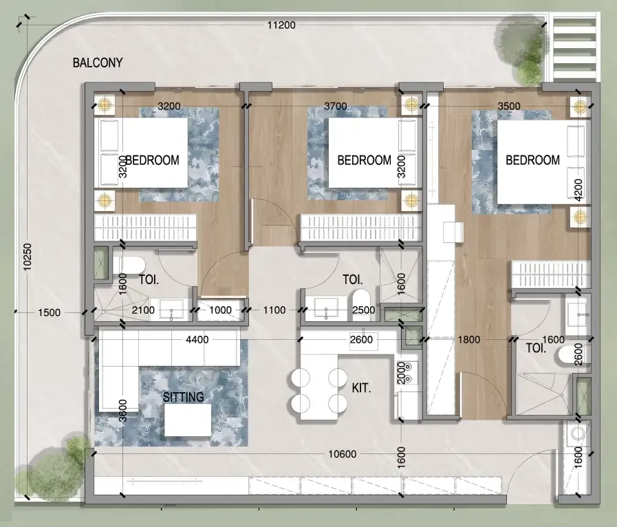 3 bedroom Apartments floor plan at Oasis Residences