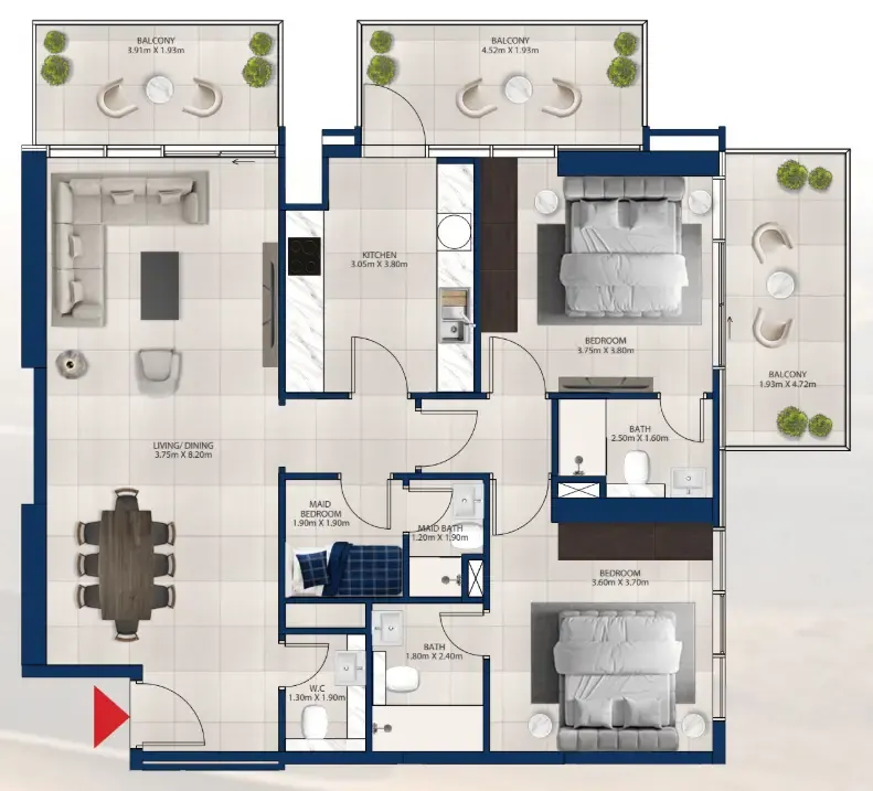 2 bedroom Apartments floor plan at Al Vista