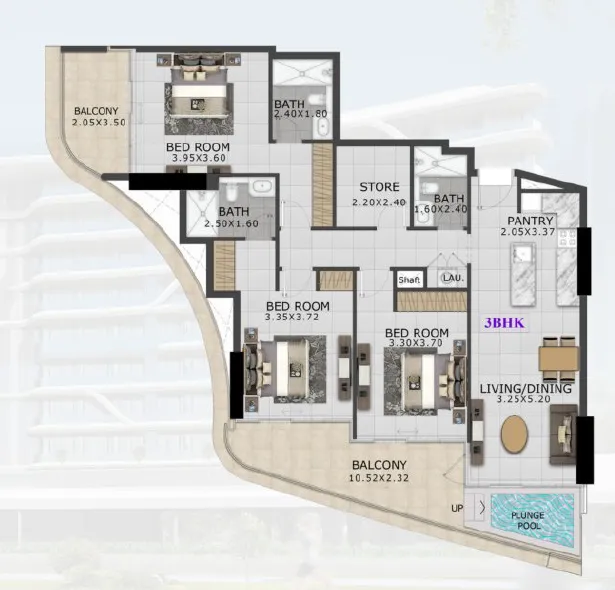 3 bedroom Apartments floor plan at 48 Parkside