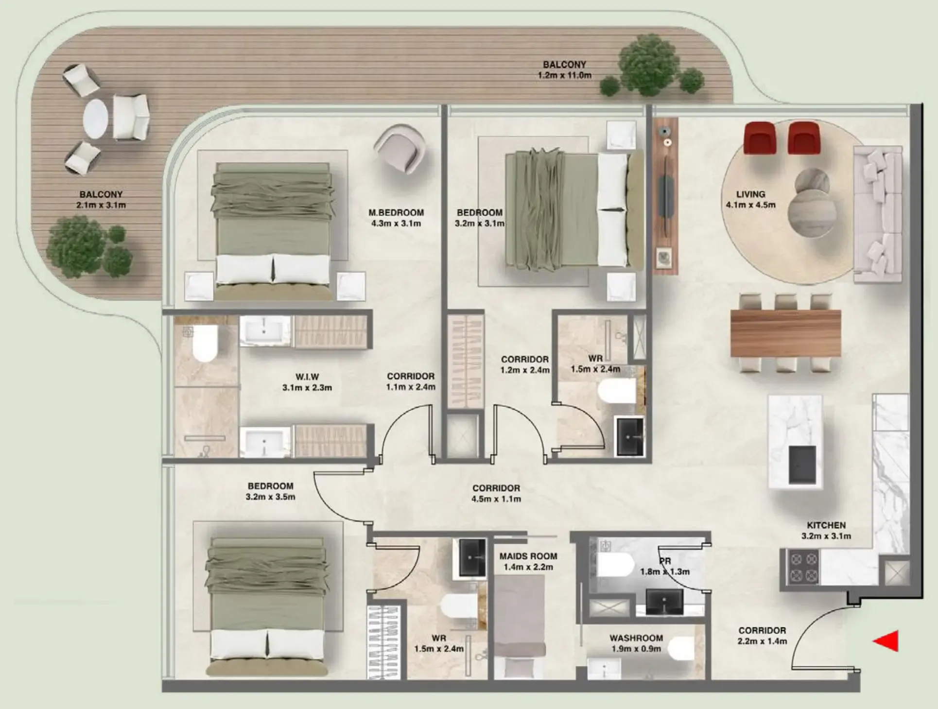 3.5 bedroom Apartments floor plan at The Tides