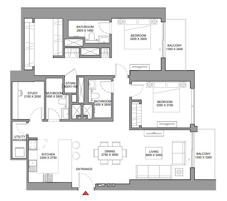 2.5 bedroom Apartments floor plan at 310 Riverside Crescent