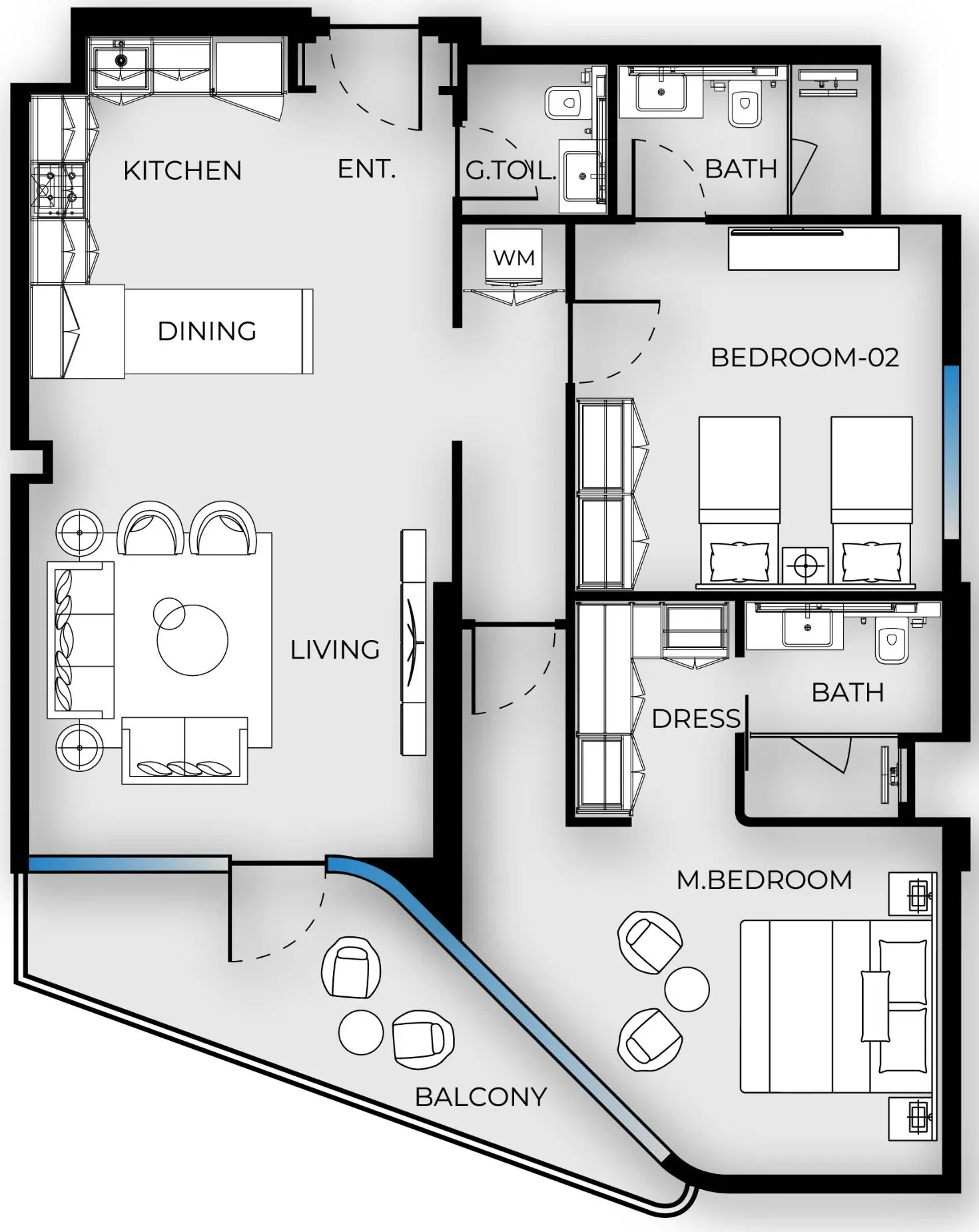 2 bedroom Apartments floor plan at Luxury Canal Residences