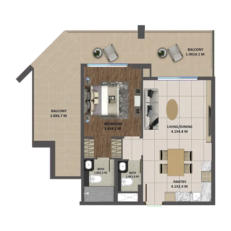 1 bedroom Apartments floor plan at Marquis Galleria
