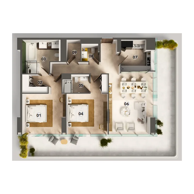 2 bedroom apartments floor plan at Juman 3