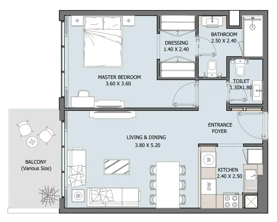 1 bedroom Apartments floor plan at Oceana