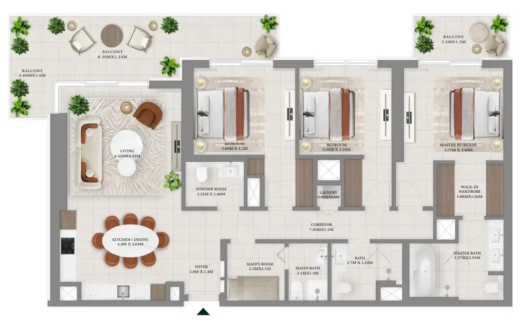 3 bedroom Apartments floor plan at Vida Residences Hillside