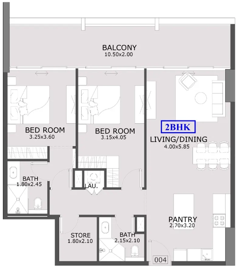 2.5 bedroom Apartments floor plan at Azra Residence