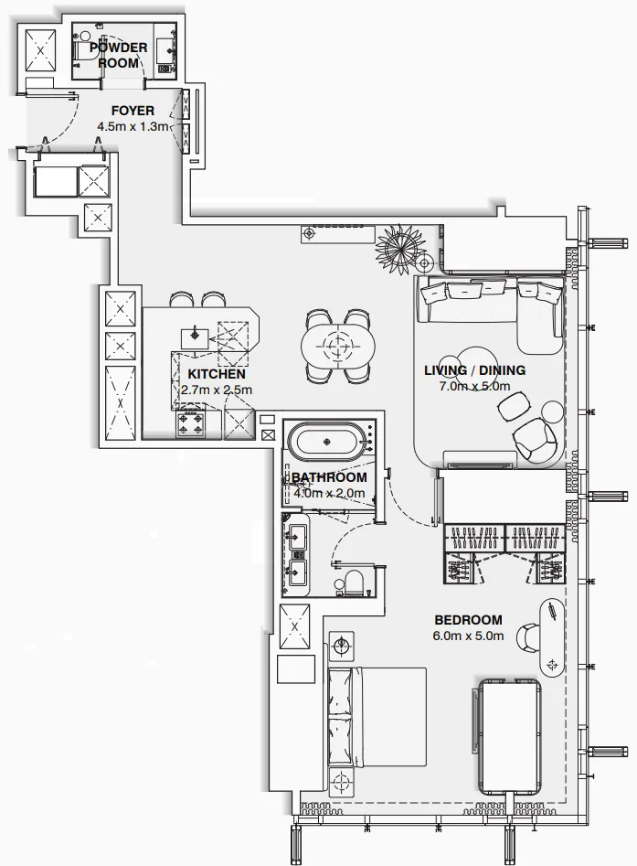 1 bedroom Apartments floor plan at Burj Azizi