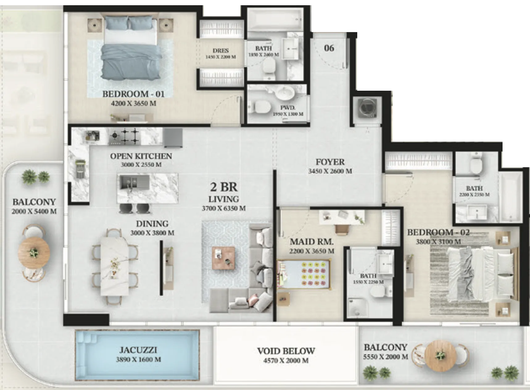 2.5 bedroom Apartments floor plan at Wellington Ocean