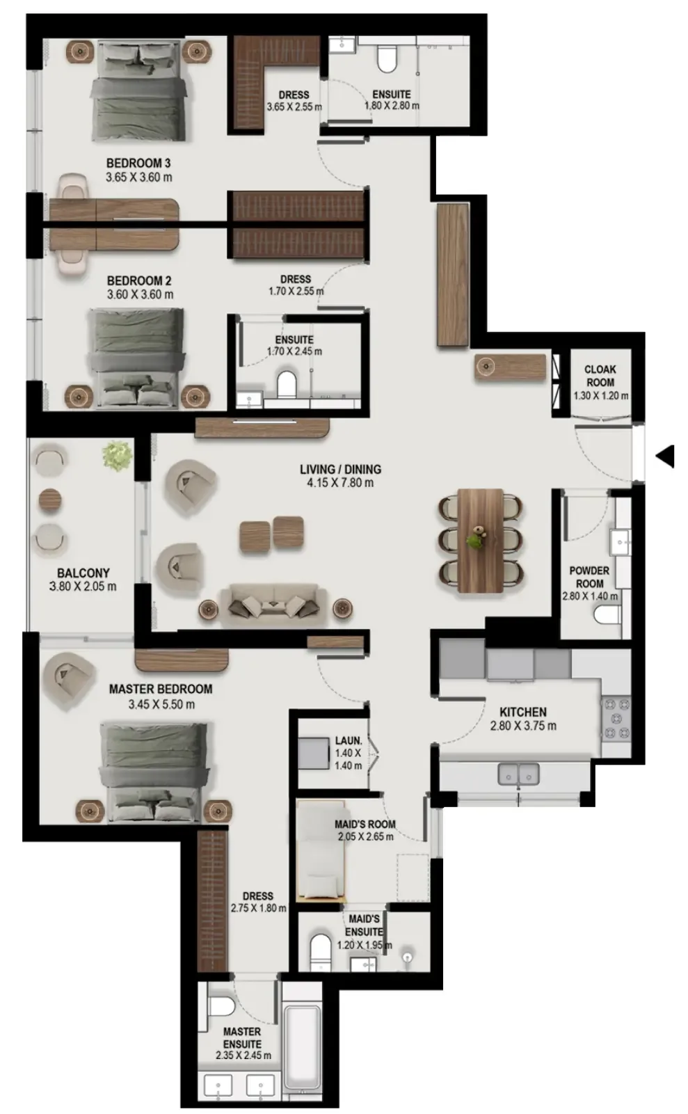3.5 bedroom Apartments floor plan at Boulevard Park at Wasl Gate