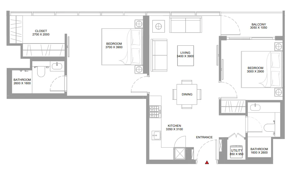 2 bedroom Apartments floor plan at Pierside Marina Residences