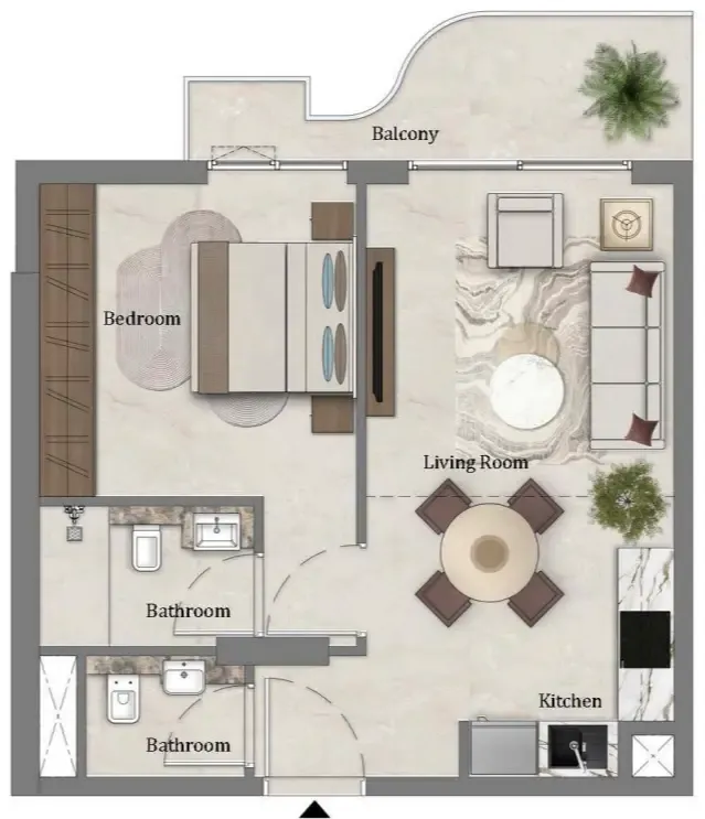 1 bedroom Apartments floor plan at Mirari Lagoon by Zoya