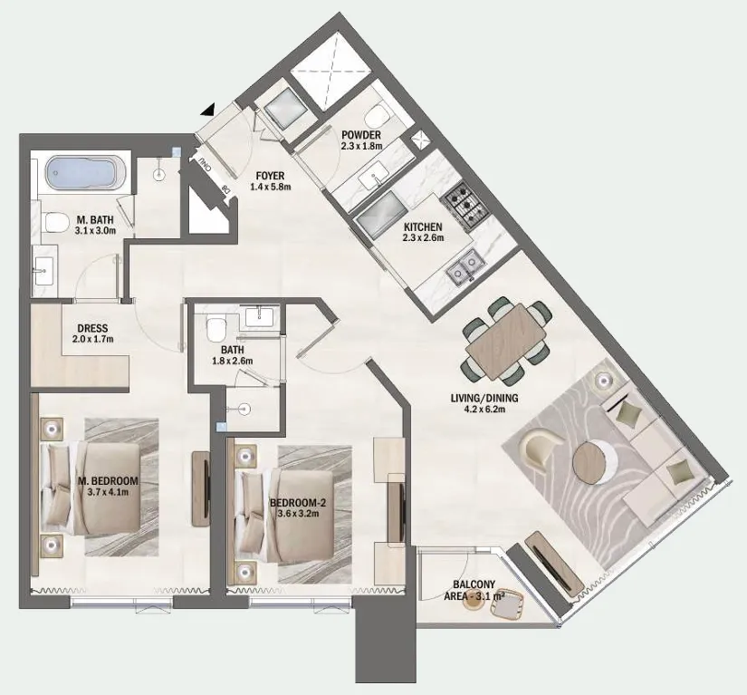2 bedroom Apartments floor plan at Beachfront Gates