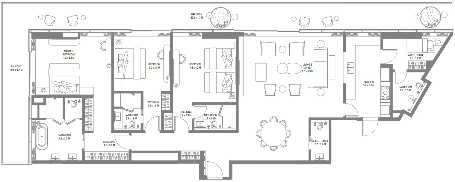 3 bedroom Apartments floor plan at Anantara Sharjah Resort