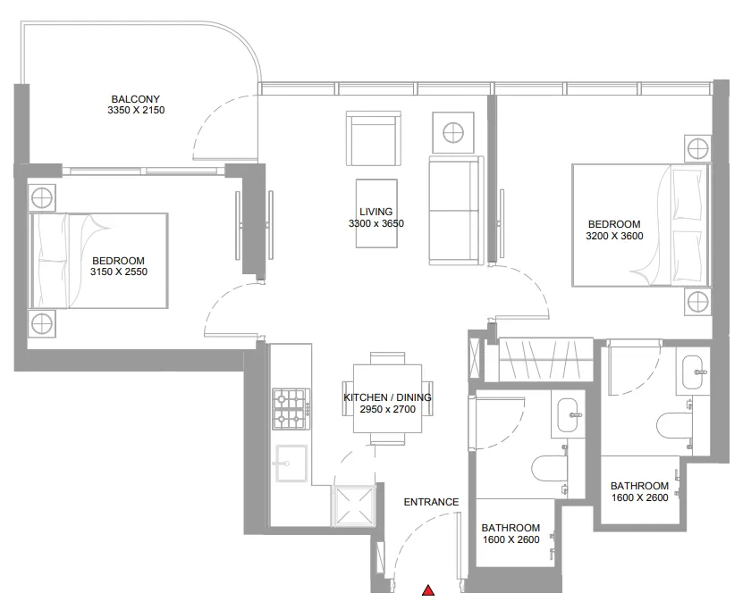 2 bedroom Apartments floor plan at Pierside Marina Residences