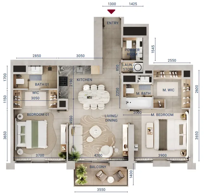 2 bedroom Apartments floor plan at Mirdad