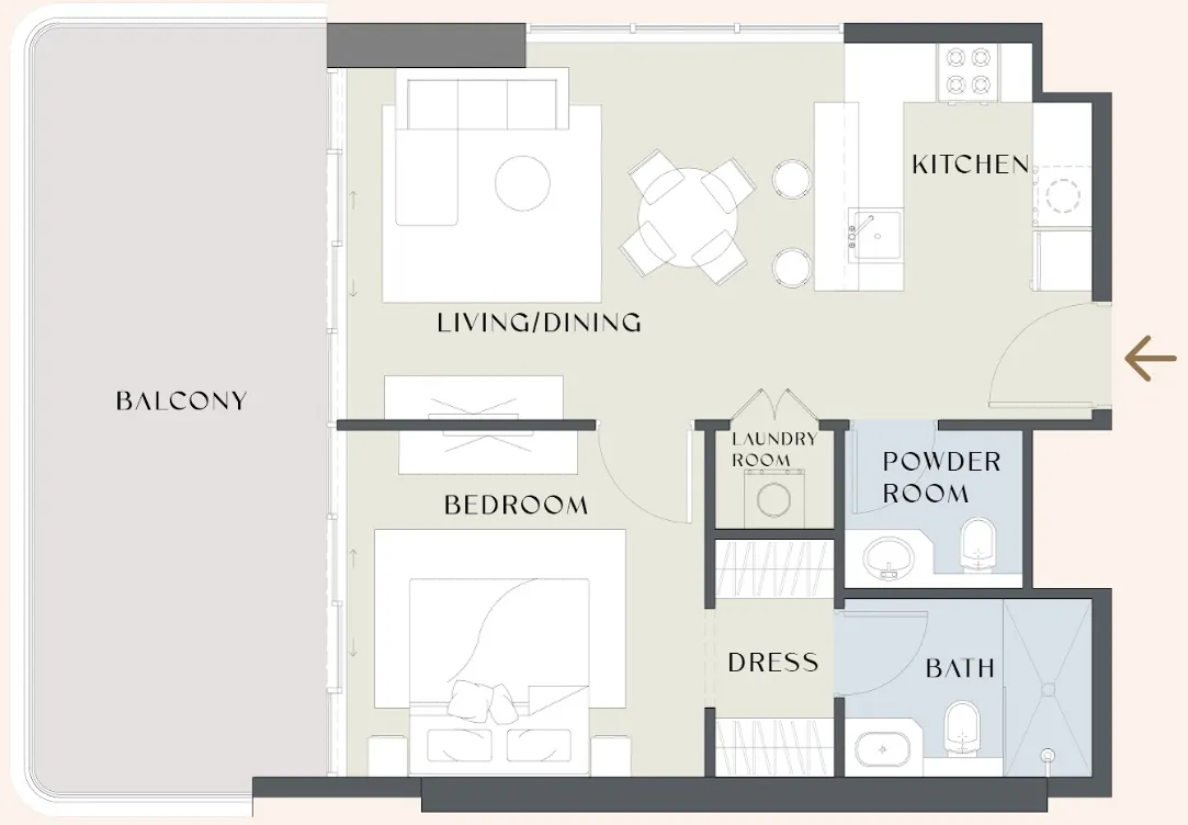 1.5 bedroom Apartments floor plan at Chelsea Gardens