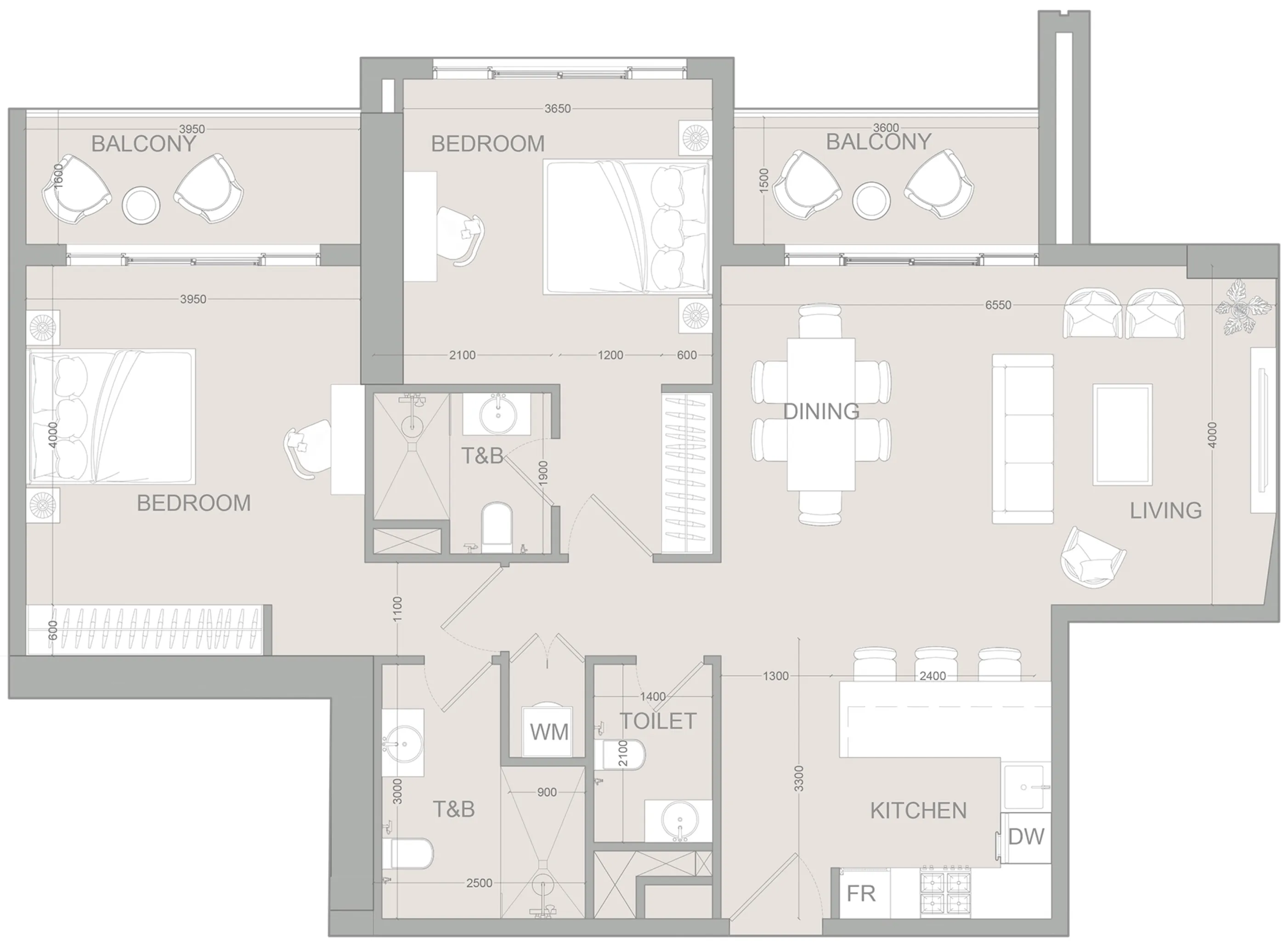 2 bedroom Apartments floor plan at AUREL1A Residence