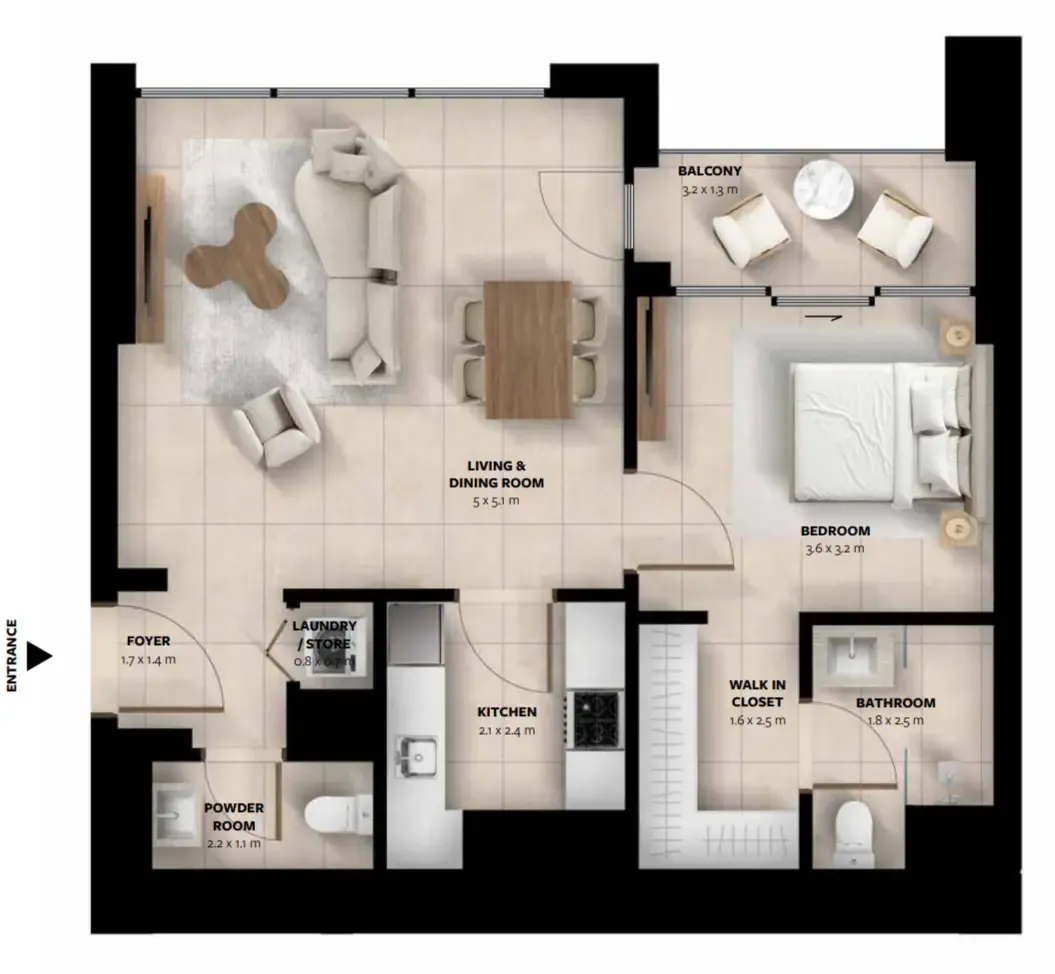 1 bedroom Apartments floor plan at Waada Dubai South
