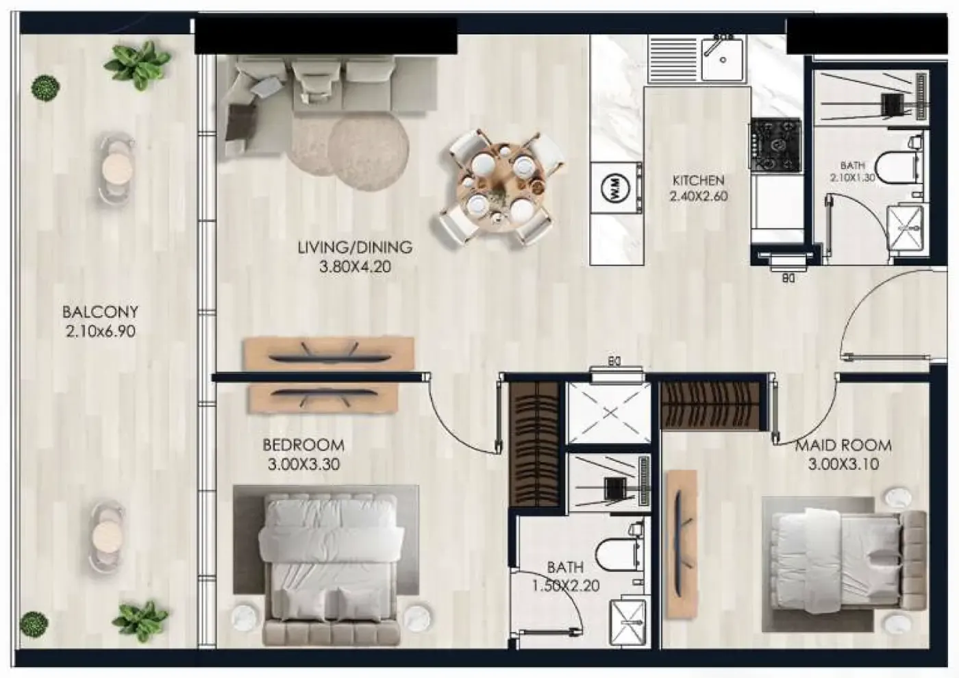 1.5 bedroom Apartments floor plan at Sera Gardens by Vision