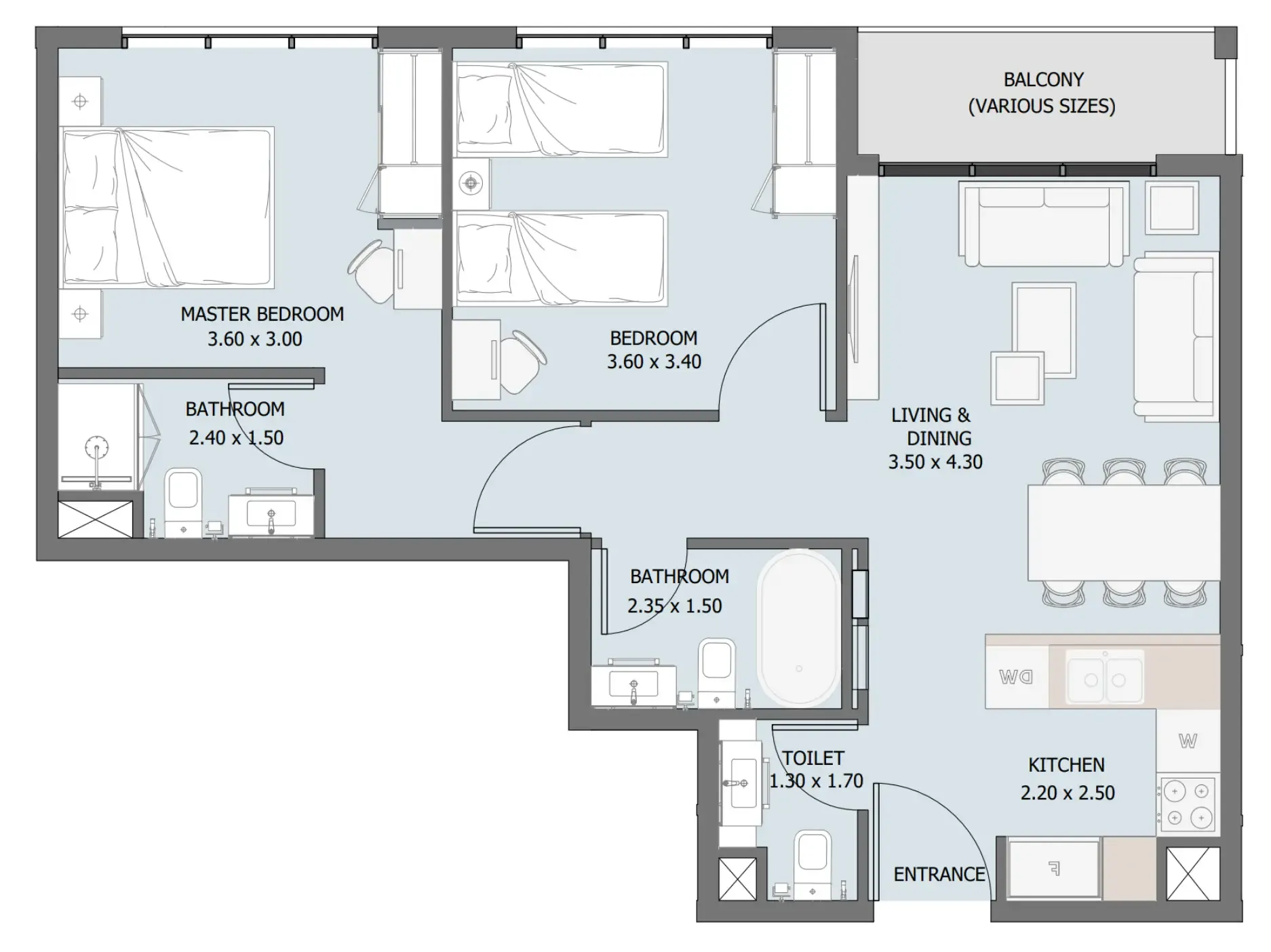 2 bedroom Apartments floor plan at Verdana III