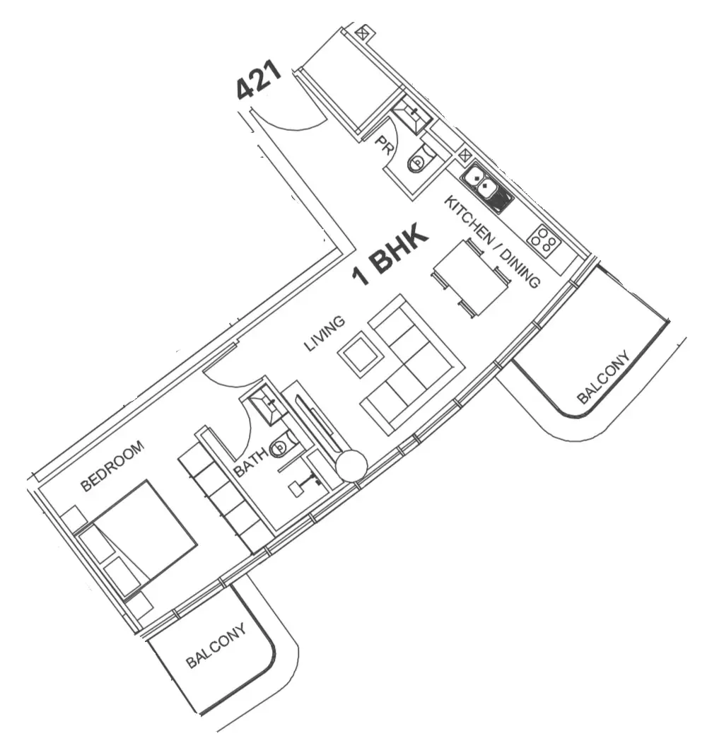 1 bedroom Apartments floor plan at Villa Del Garda