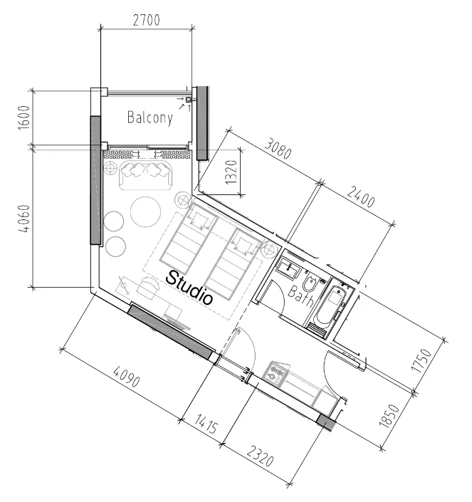 0 bedroom Apartments floor plan at Damac Hills 2 - Hotel Edge by Rotana