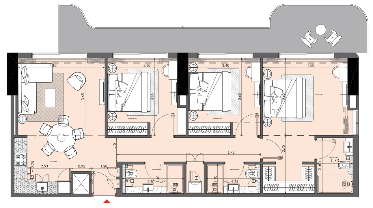 3 bedroom Apartments floor plan at Azizi Wasel