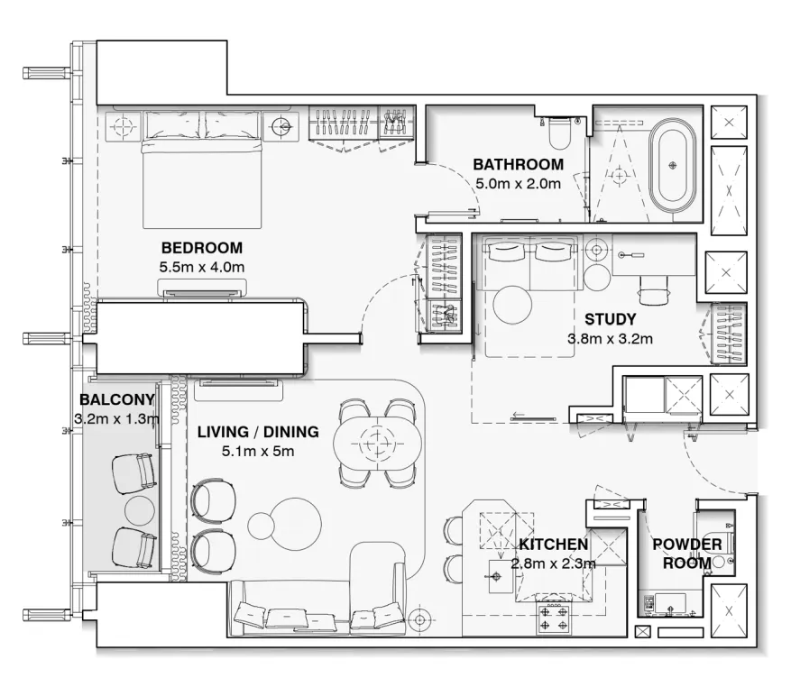 1.5 bedroom Apartments floor plan at Burj Azizi