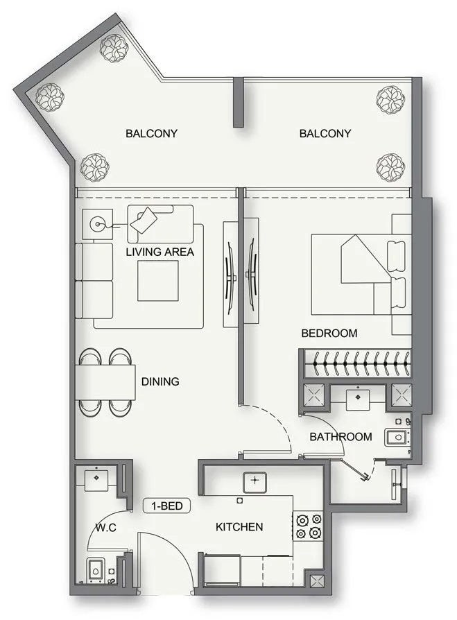1 bedroom Apartments floor plan at Binghatti Cullinan