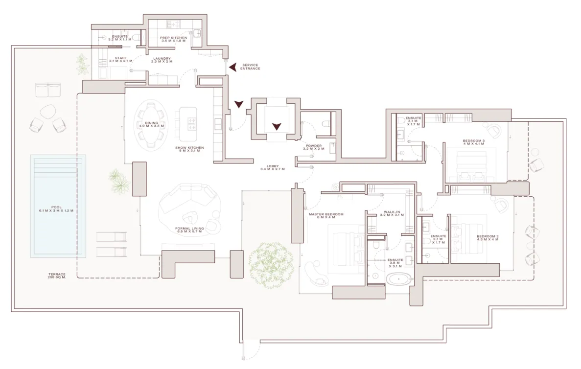 3.5 bedroom Apartments floor plan at Solaya