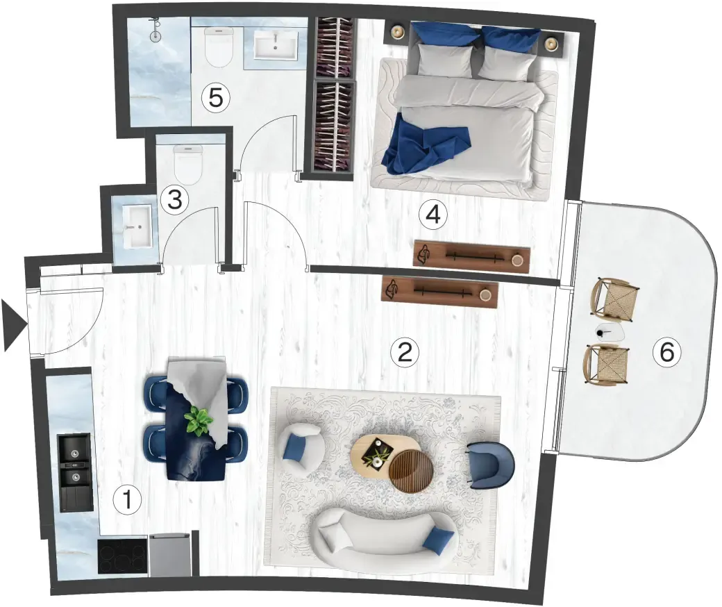 1 bedroom Apartments floor plan at Radisson Blu Hotel & Residences
