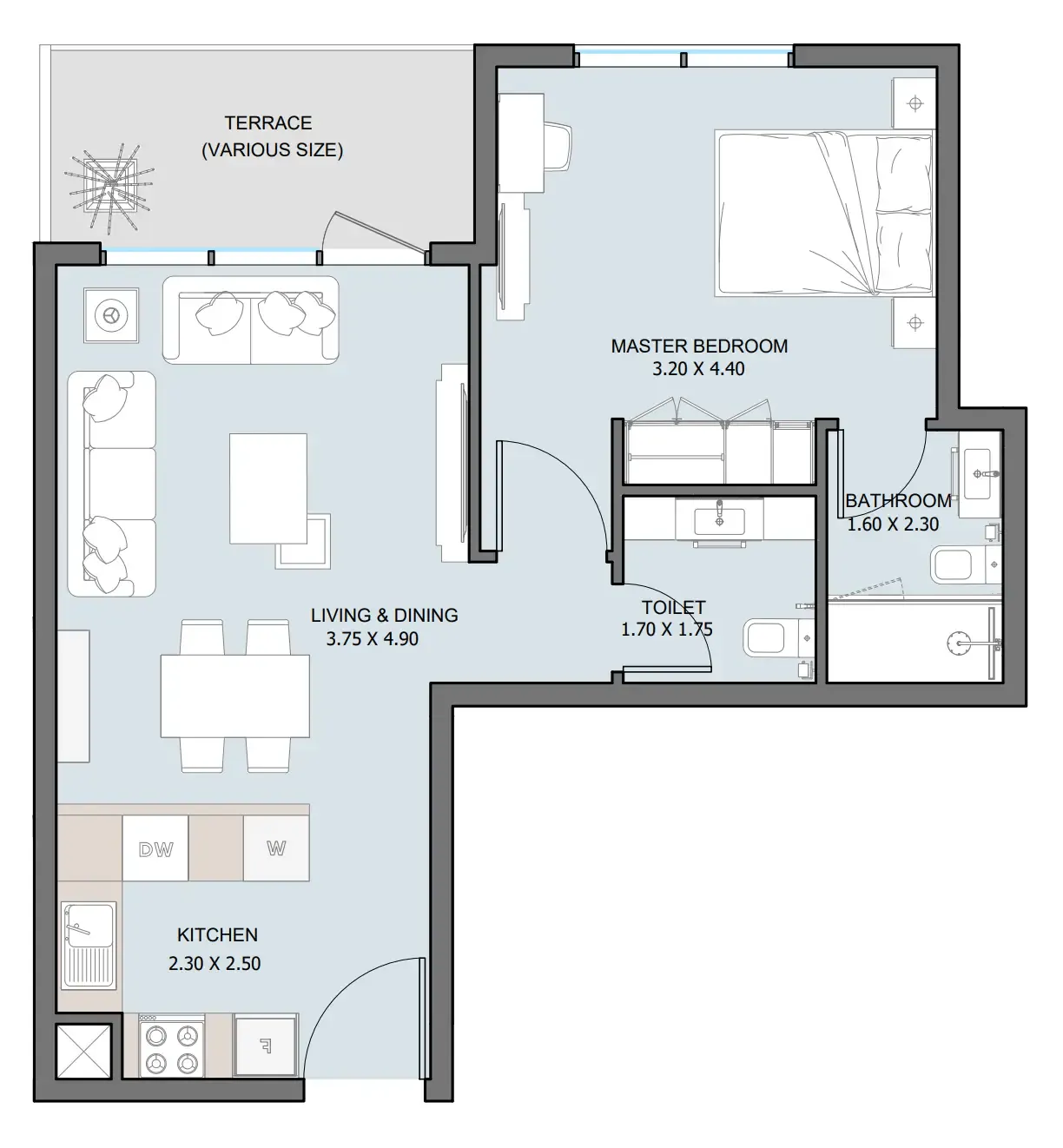 1 bedroom Apartments floor plan at The District