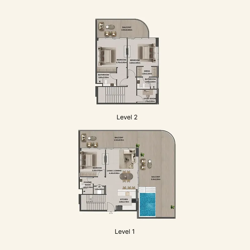 3 bedroom Penthouse floor plan at Divine Al Barari
