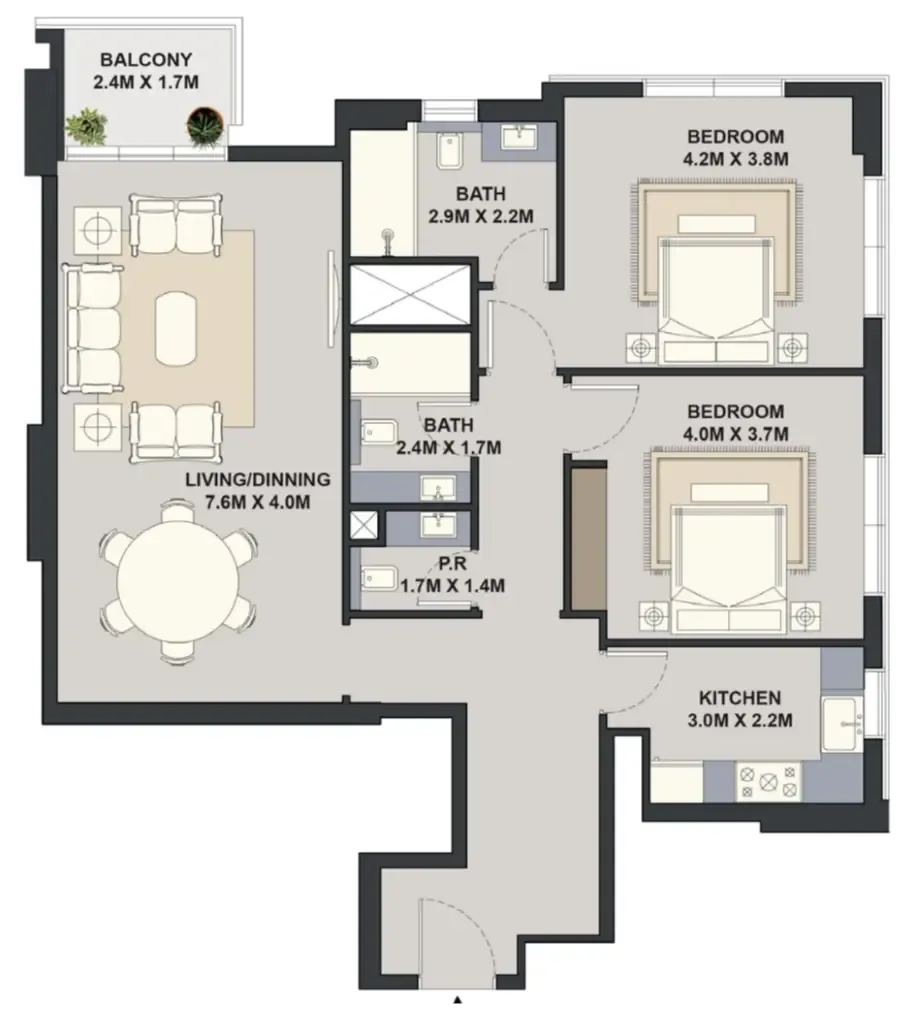 2 bedroom Apartments floor plan at Exotica by Al Marina