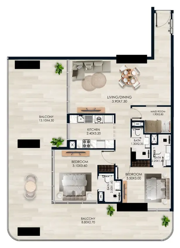 2.5 bedroom Apartments floor plan at Vista by Vision