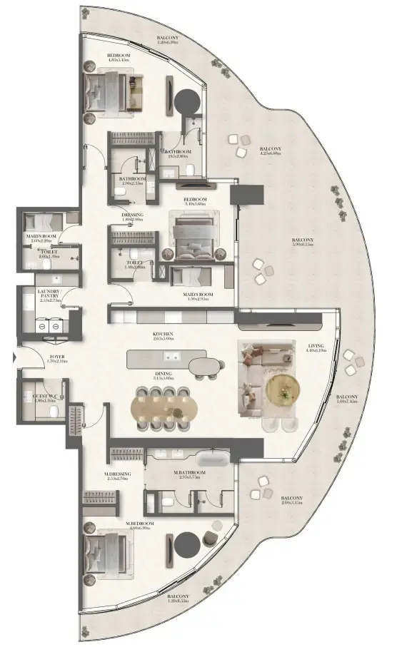 3 bedroom Apartments floor plan at Jumeirah Residences at Al Maryah Island