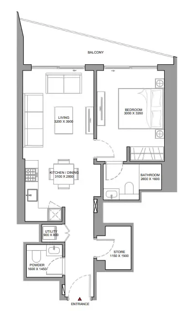 1 bedroom Apartments floor plan at The Serene at Sobha Central