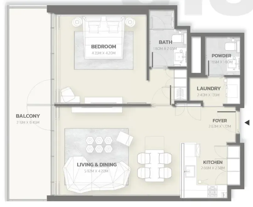 1 bedroom Apartments floor plan at Tonino Lamborghini Residences