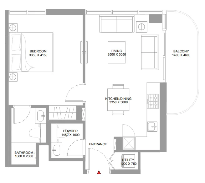 1 bedroom Apartments floor plan at Pristine Beach Residences