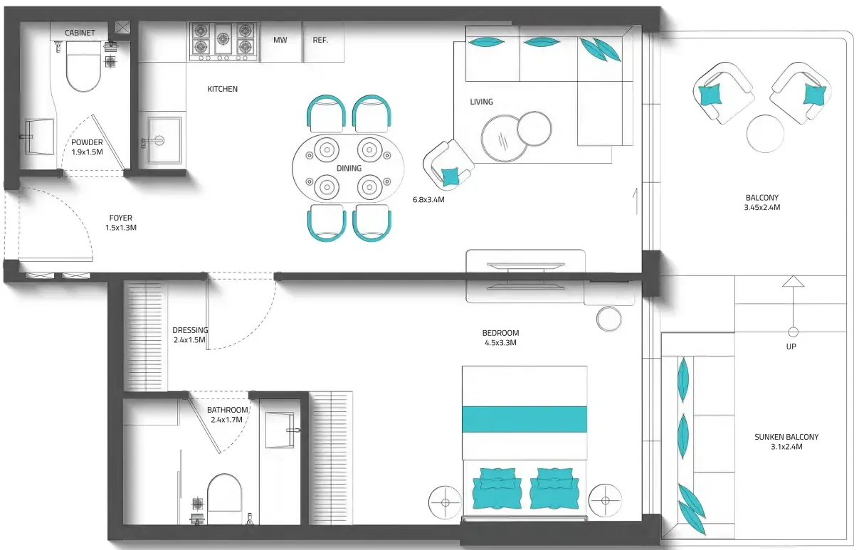 1 bedroom Apartments floor plan at Reef 996